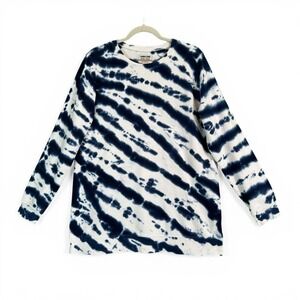 Lands End Sweatshirt Serious Sweats Tie Dye Crewneck Navy White Larg Tal 14 16